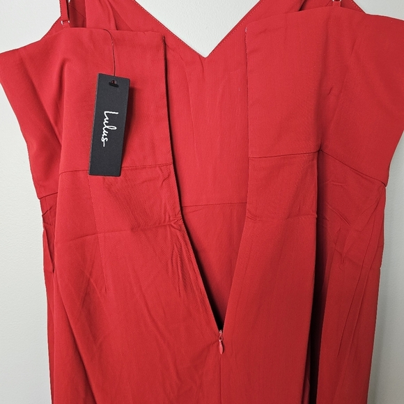 Lulus Women's Reinette Rust Red Faux Wrap Pleated Overlap Sleveless Midi Dress - Picture 12 of 16